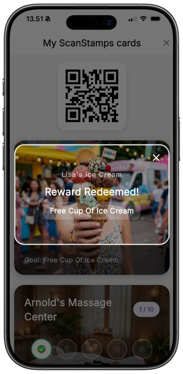 Reward redeemed screen